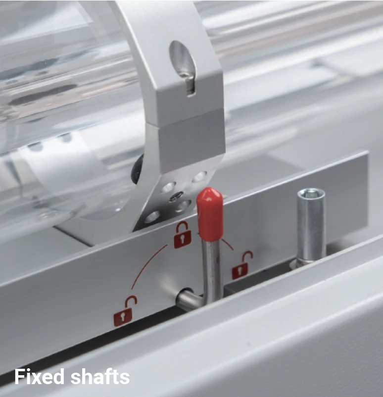 AEON Mira S fixed-shaft laser tube mounting mechanism