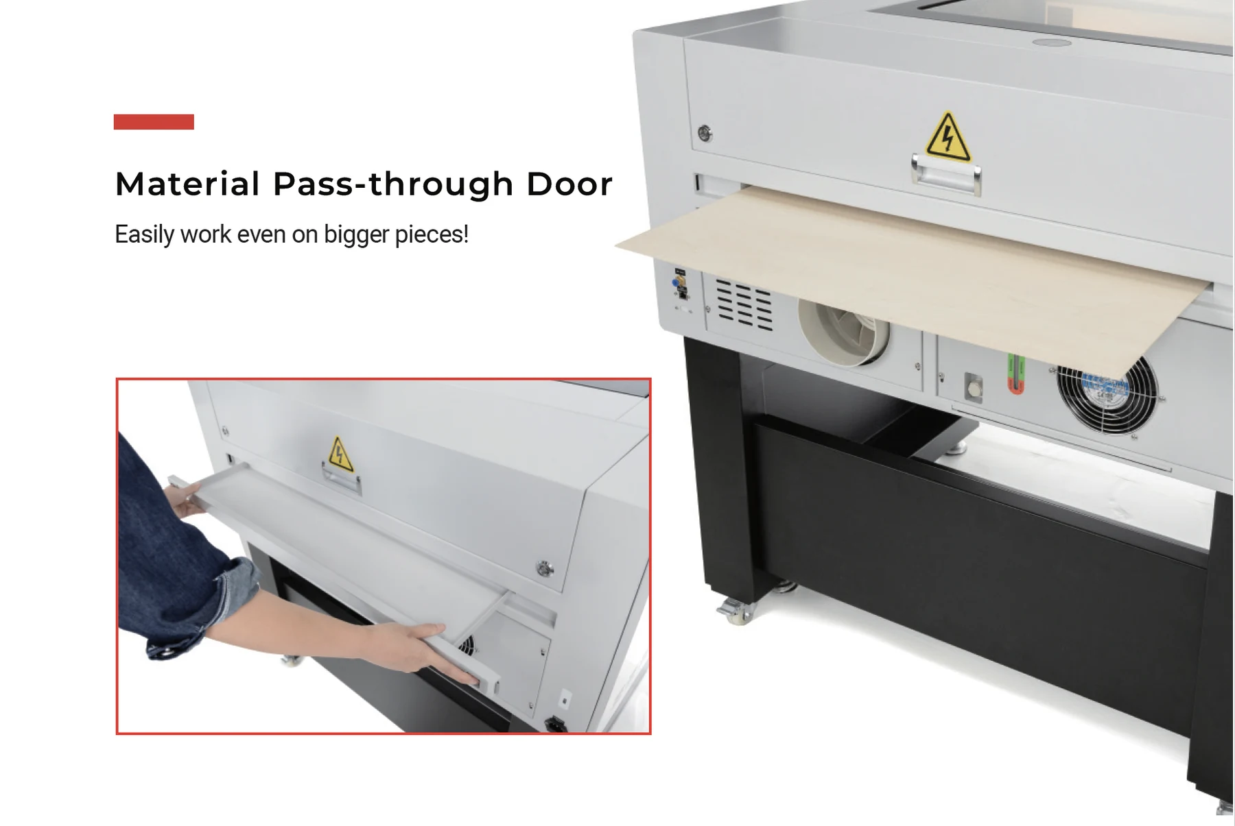 AEON Mira S pass-through opening accommodating a longer sheet of material