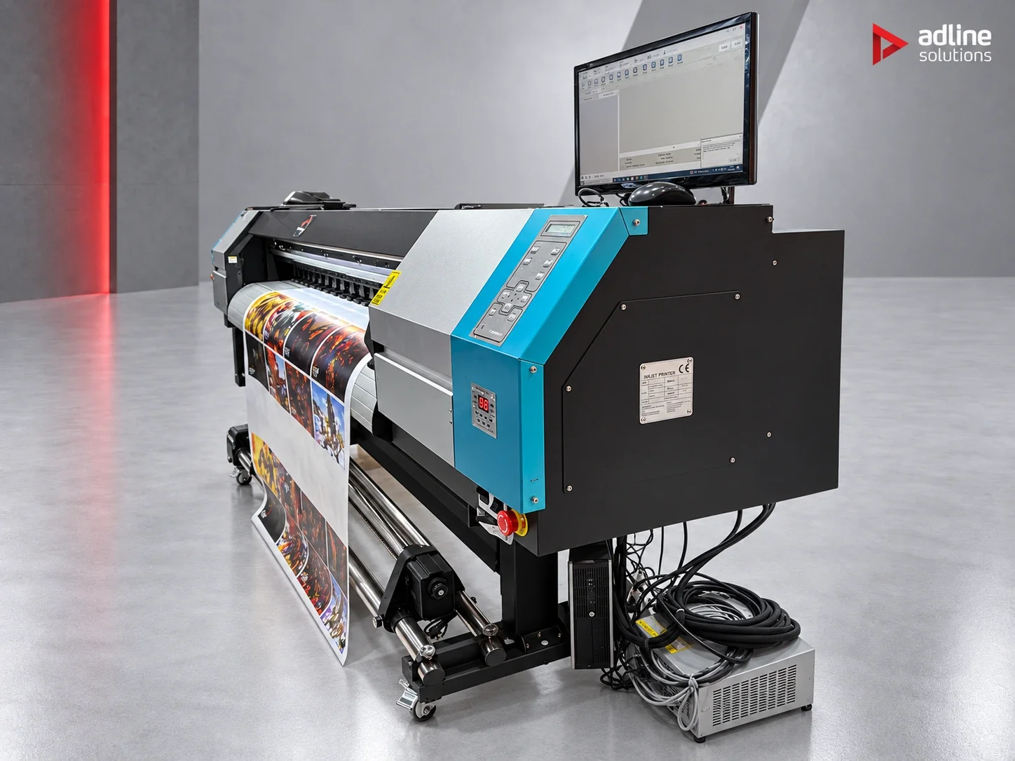 Galaxy UD-18R2CL eco-solvent roll printer — rear three-quarter view