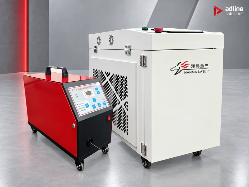 Hanma HT Handheld Fibre Laser Welding and Cleaning Machine — product photograph from Adline 2026 catalogue