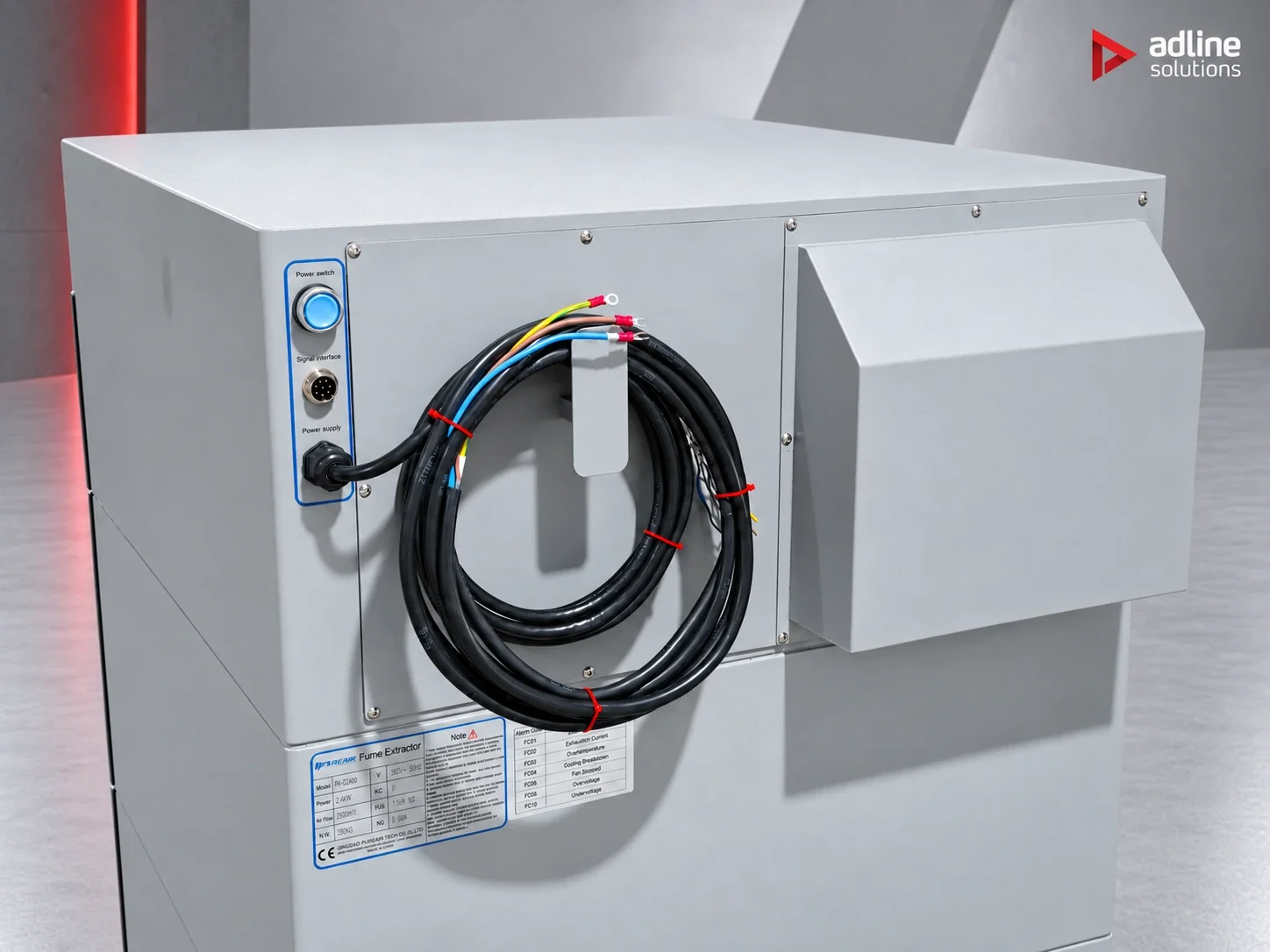 PURE-AIR PA-D2400i fume and dust extractor — rear connection panel and cable detail