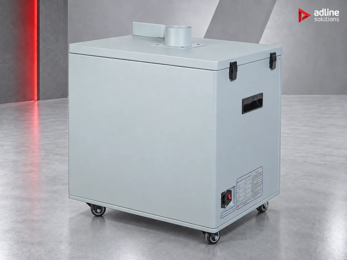 PURE-AIR PA-D500 fume and dust extractor, rear view with power connection and extraction outlet
