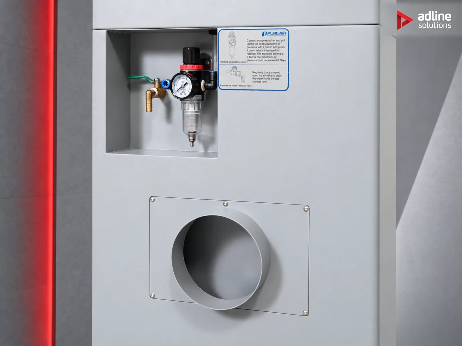 PURE-AIR PA-D800i air regulator and outlet detail