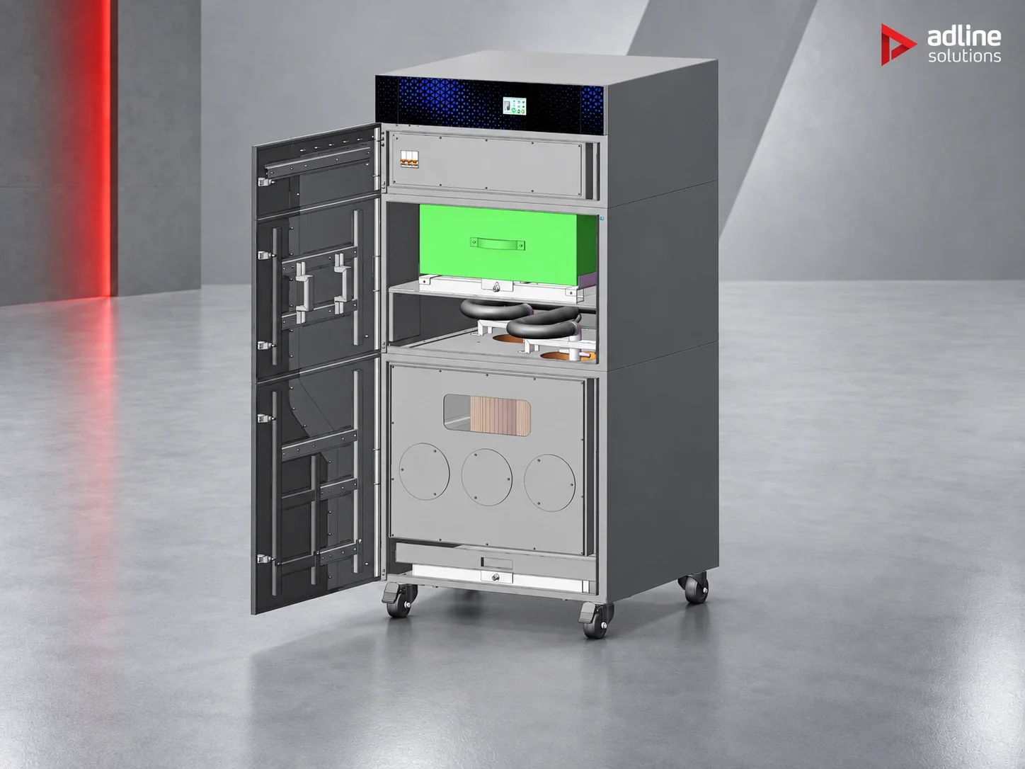 PURE-AIR PA-DFS1600 fume extractor — open cabinet showing the three filter compartments