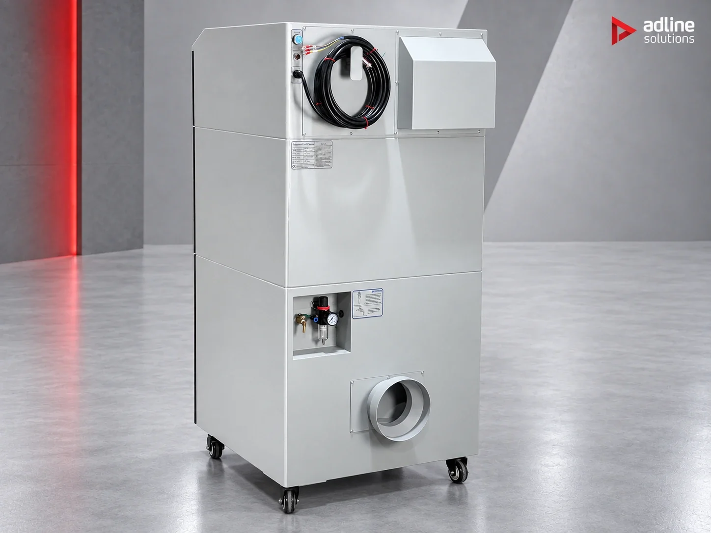 PURE-AIR PA-DFS1600i fume extractor — rear view with power cable and extraction outlet
