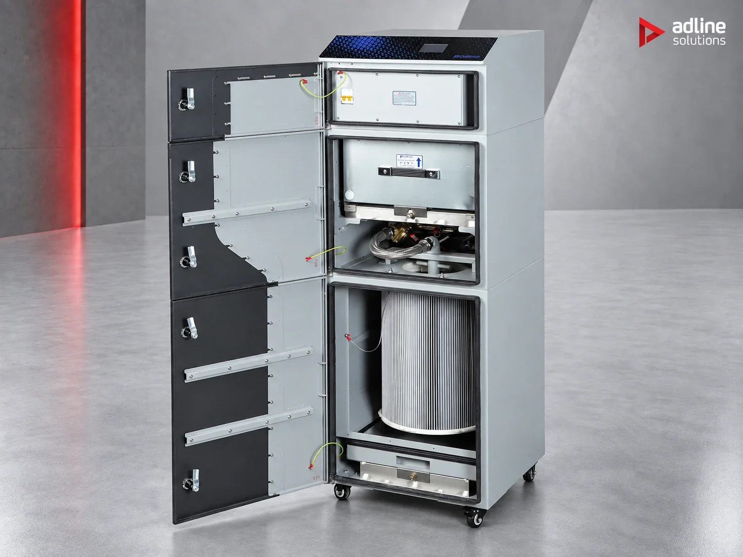 PURE-AIR PA-DFS800 fume and dust extractor with filter compartments open
