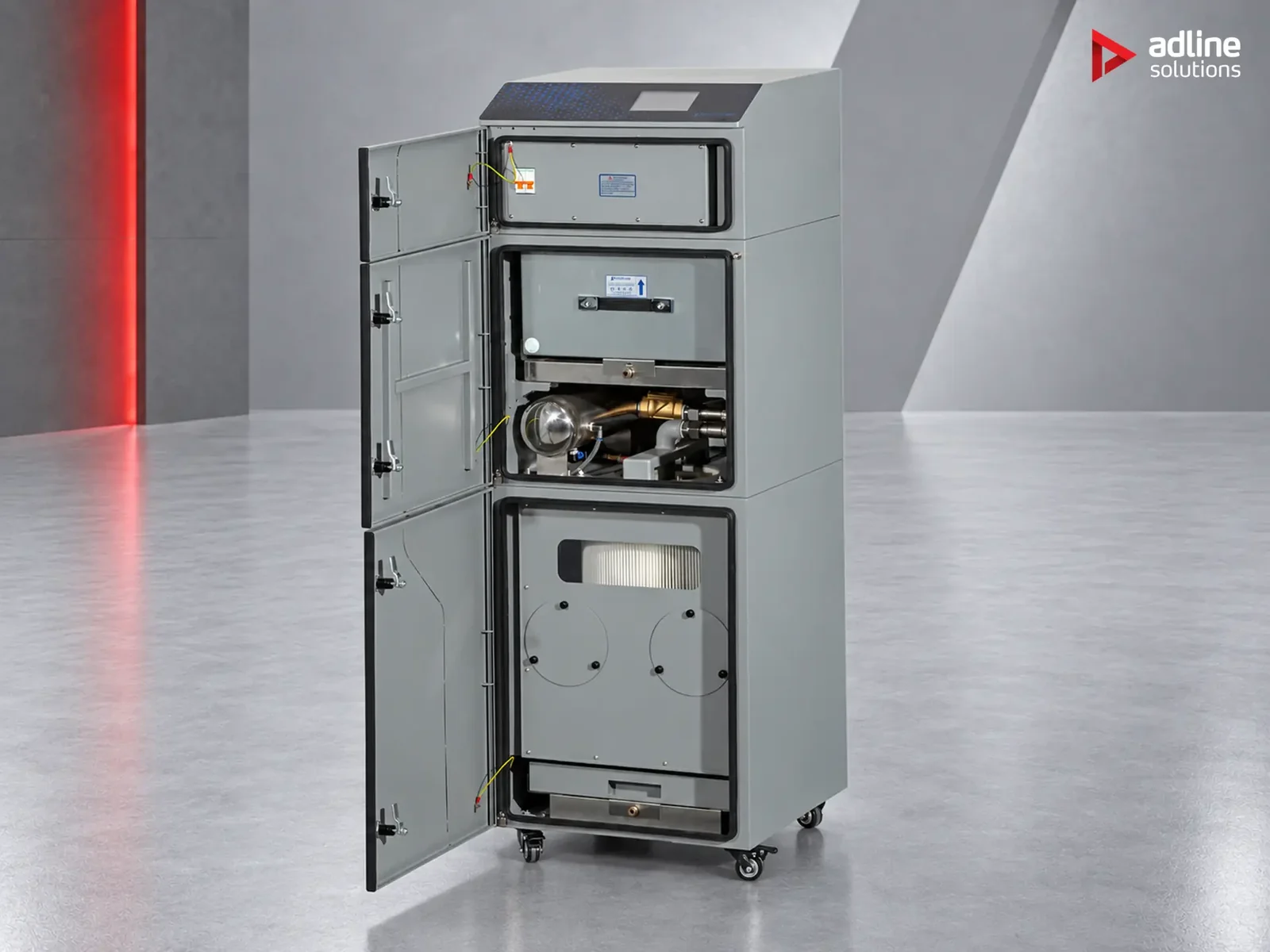 PURE-AIR PA-DFS800i fume extractor — open cabinet showing the three filter compartments