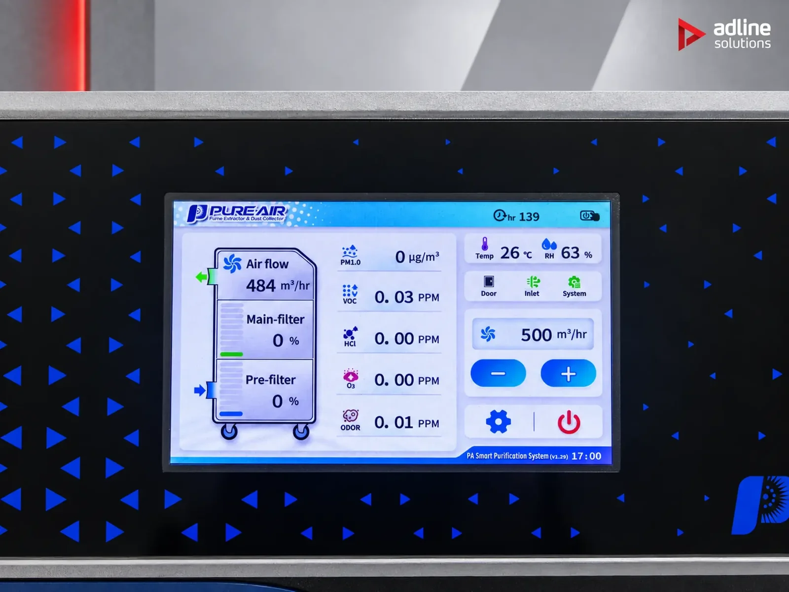 PURE-AIR PA-DS1600i control panel front detail