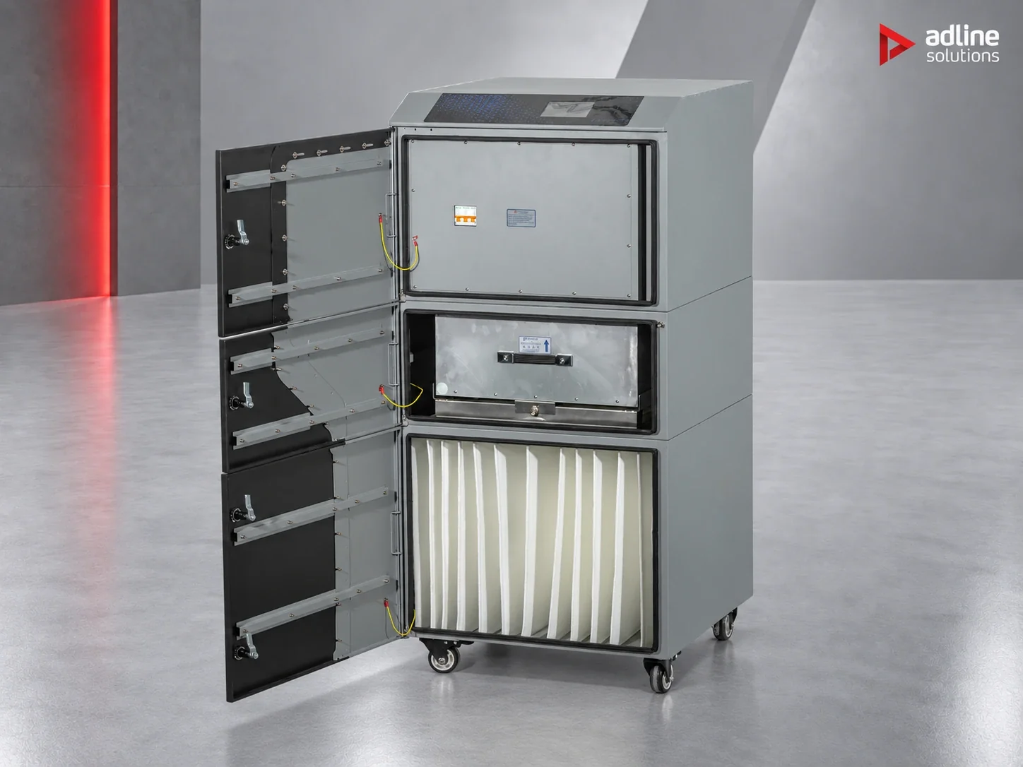 PURE-AIR PA-DS2400i fume and dust extractor — open cabinet and filter compartments