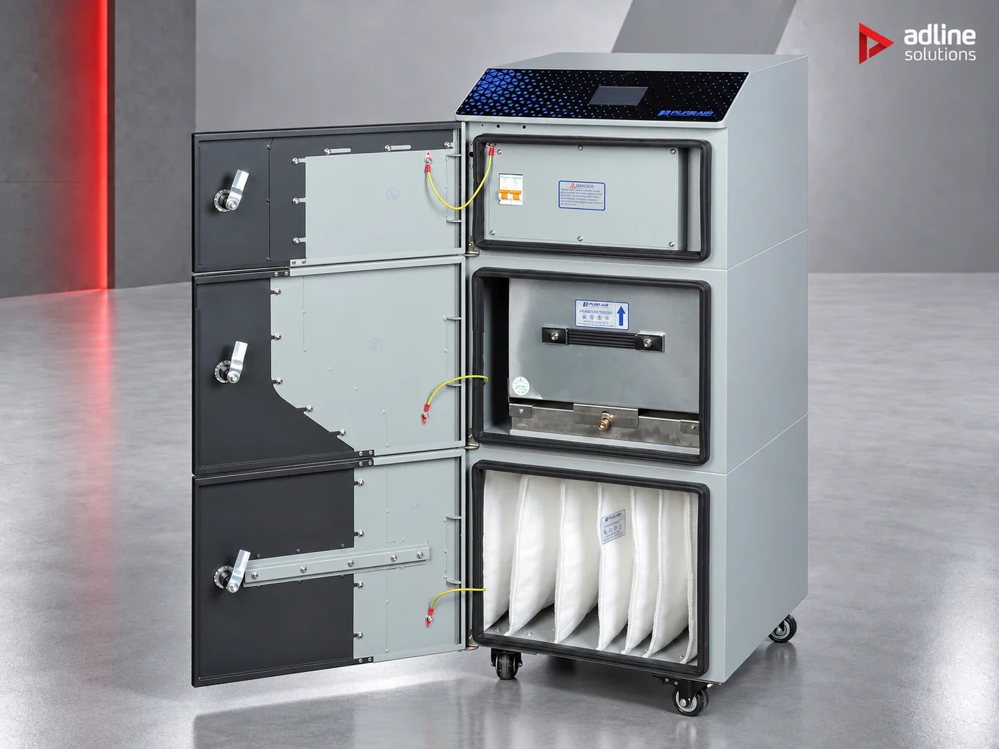 PURE-AIR PA-DS400 fume extractor with all three filter compartments open