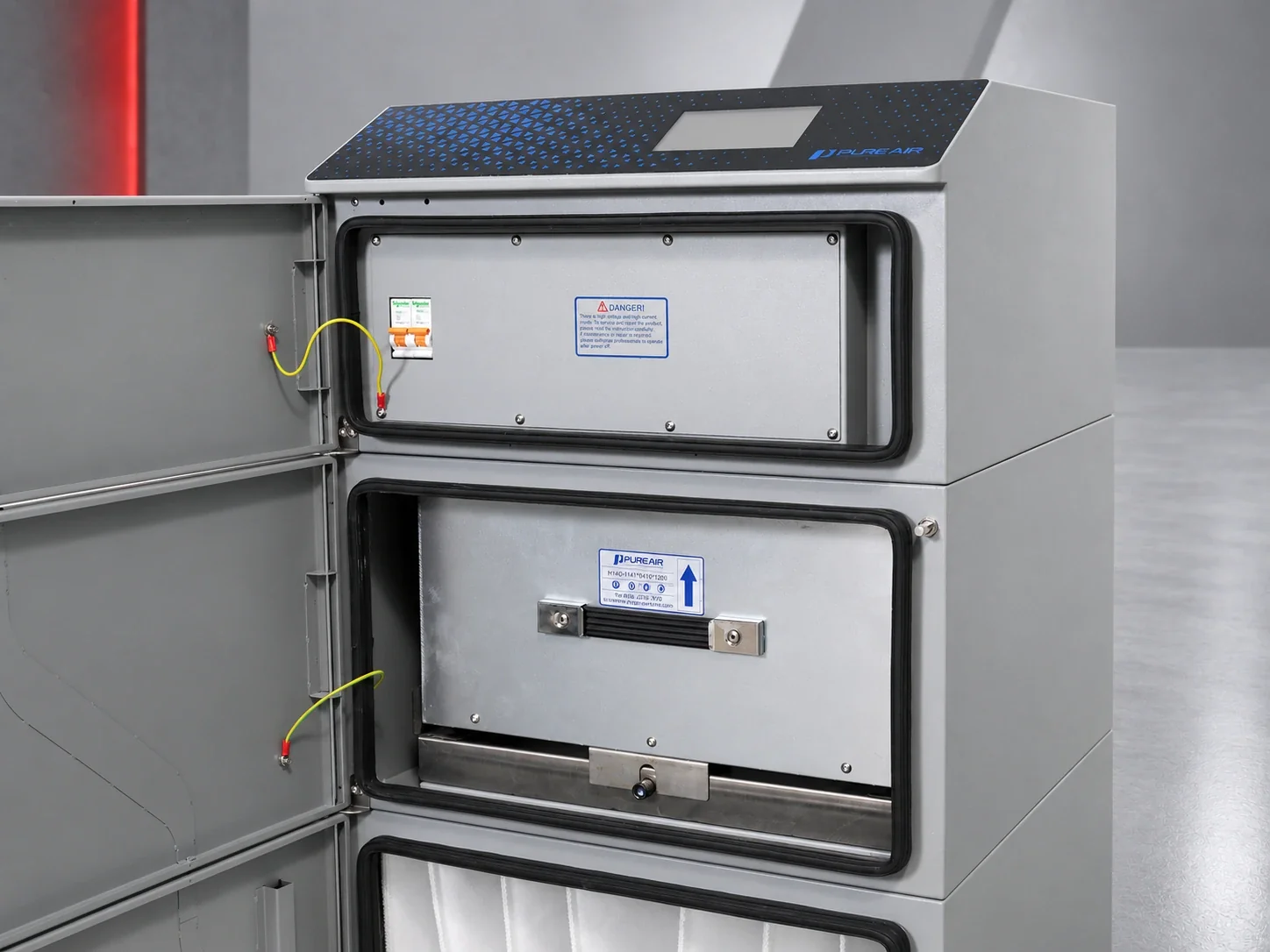 PURE-AIR PA-DS400i upper and middle filter stages with compartments open
