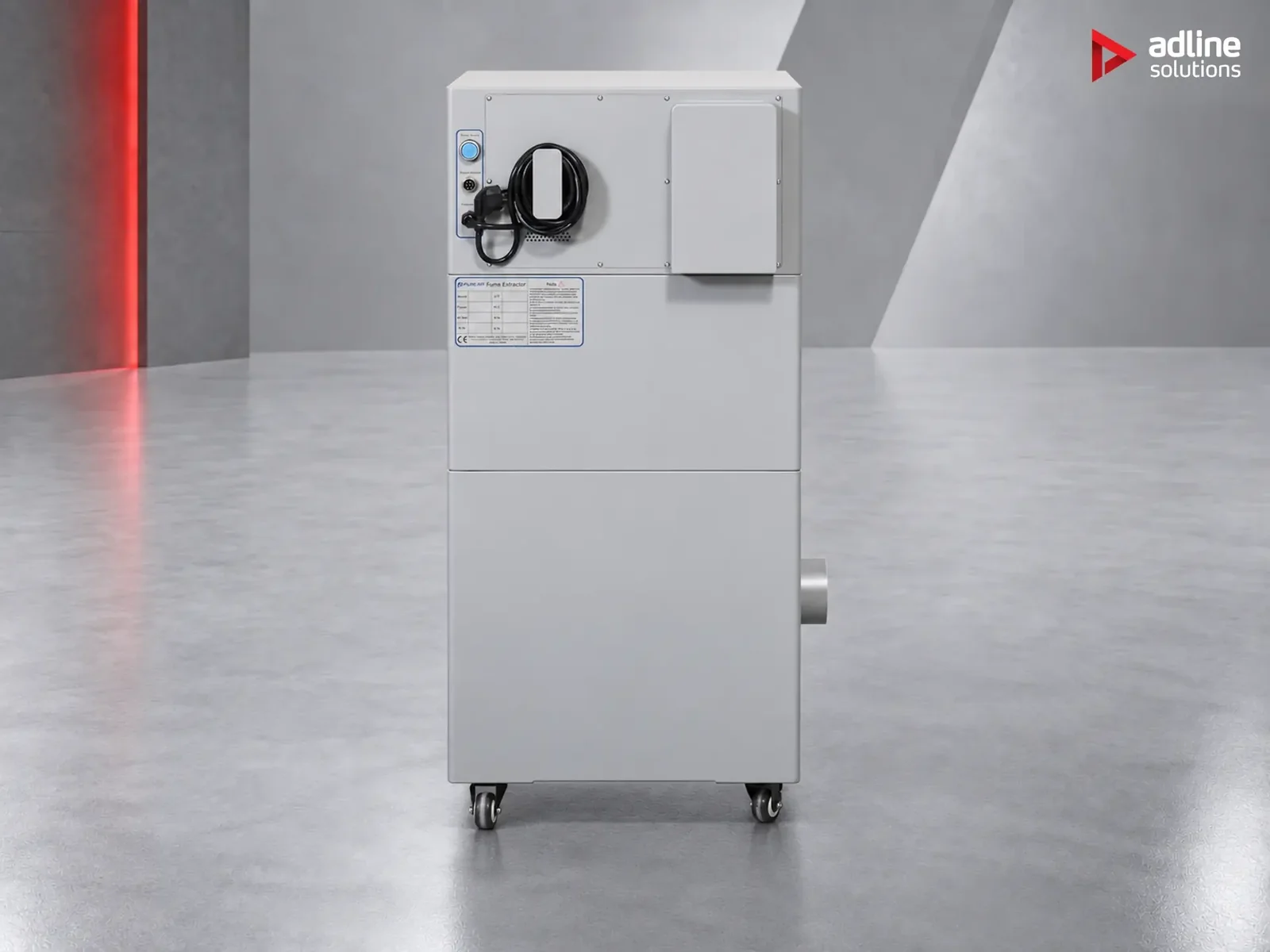 PURE-AIR PA-DS500i fume extractor, rear view with power cable and extraction outlet