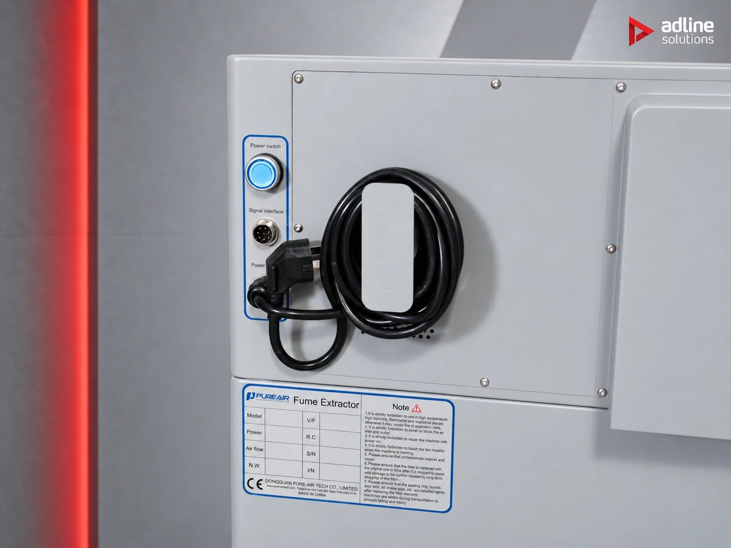 PURE-AIR PA-DS800i — rear connection panel detail