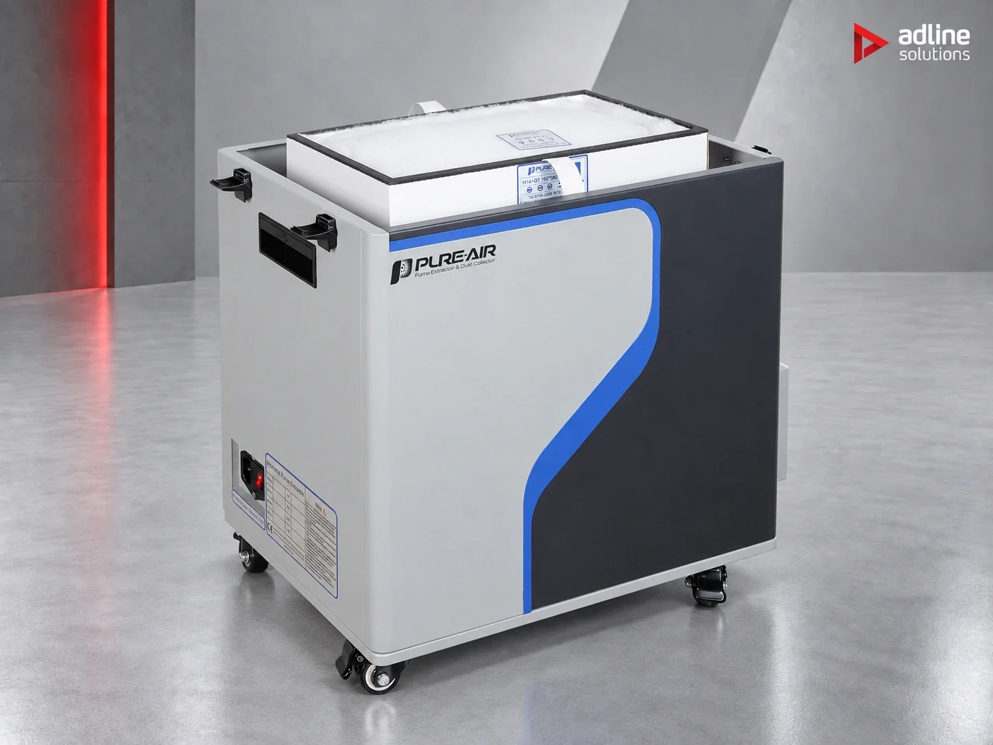 PURE-AIR PA-F350s extractor with cabinet open and filter installed