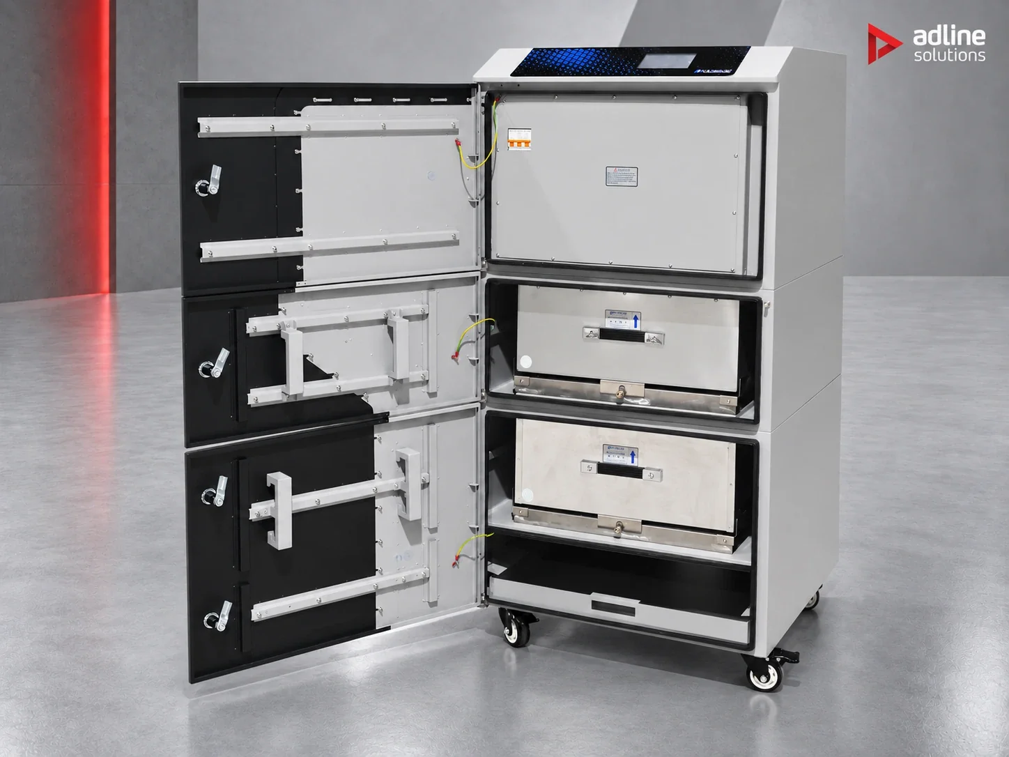 PURE-AIR PA-FGS1600i fume and dust extractor — open cabinet showing internal filter compartments