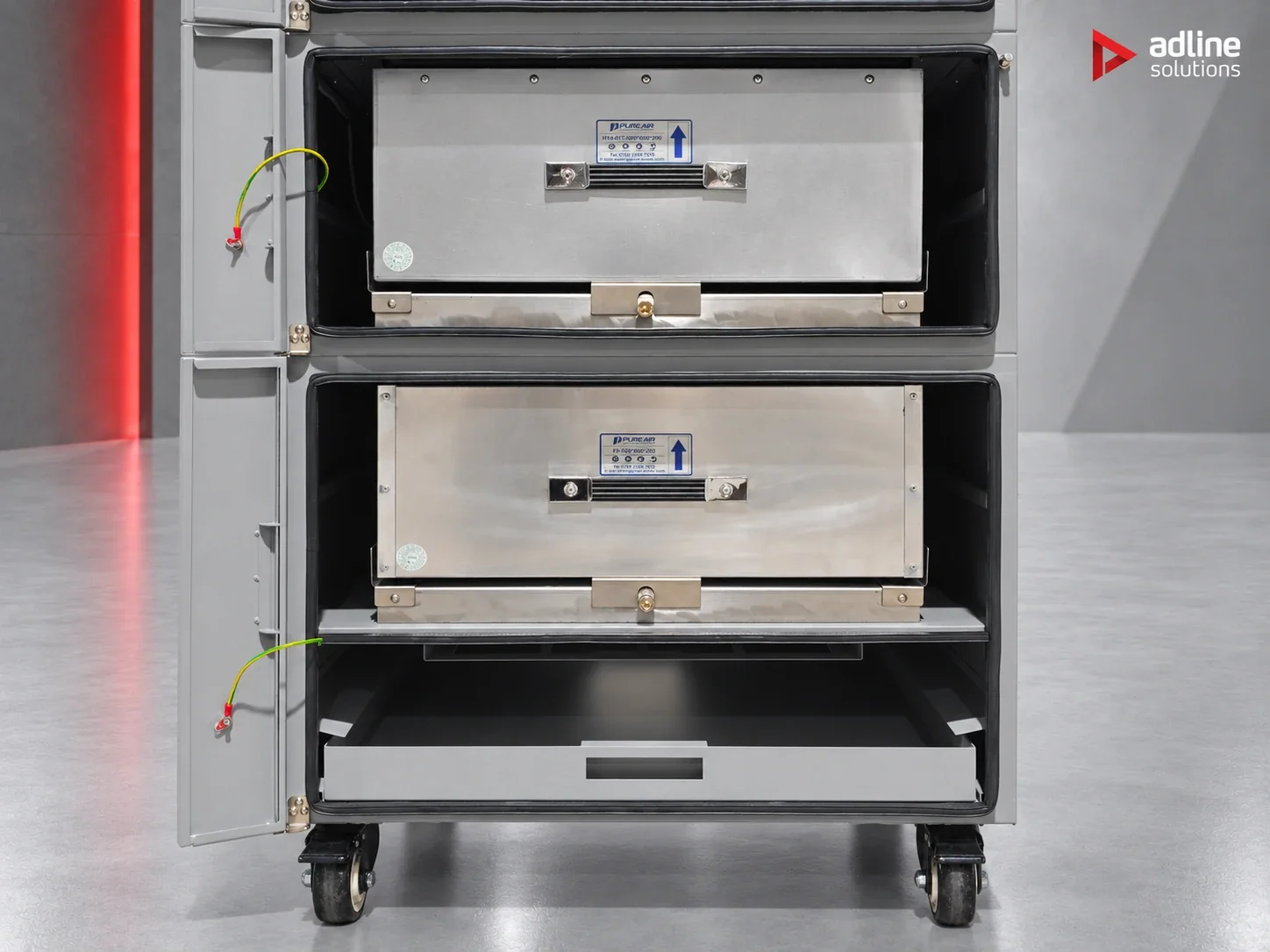 PURE-AIR PA-FGS1600i fume and dust extractor — internal filter cartridges and collection drawer close-up