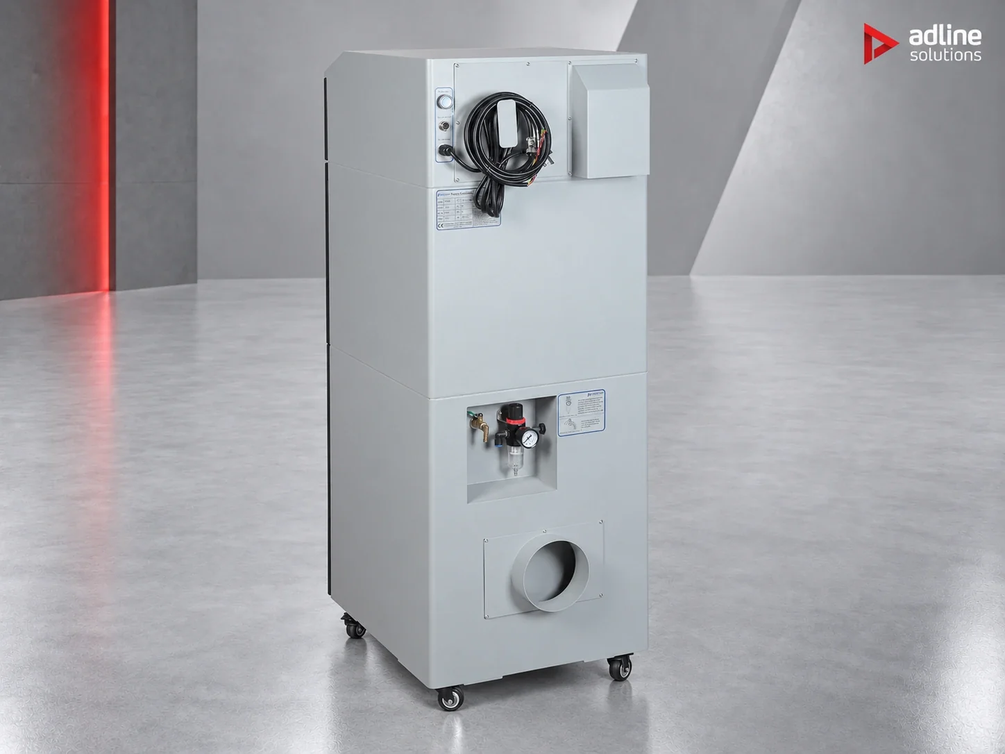 PURE-AIR PA-FGS800 fume and dust extractor — rear view with cable, air regulator and extraction outlet