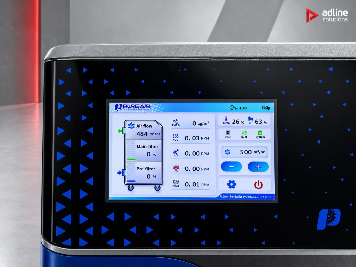 PURE-AIR PA-FS800i — touchscreen control display close-up