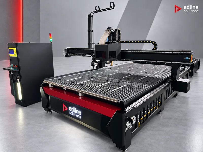 F5 CCD CNC router with CCD camera, front three-quarter view with the control cabinet