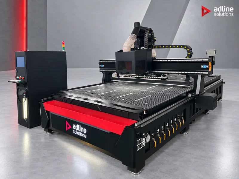 F5 CNC router with automatic tool changer, front three-quarter view with the control cabinet