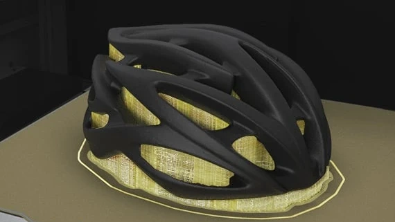 A bicycle helmet printed on the MD-400D+ in PLA-HF with PVA support