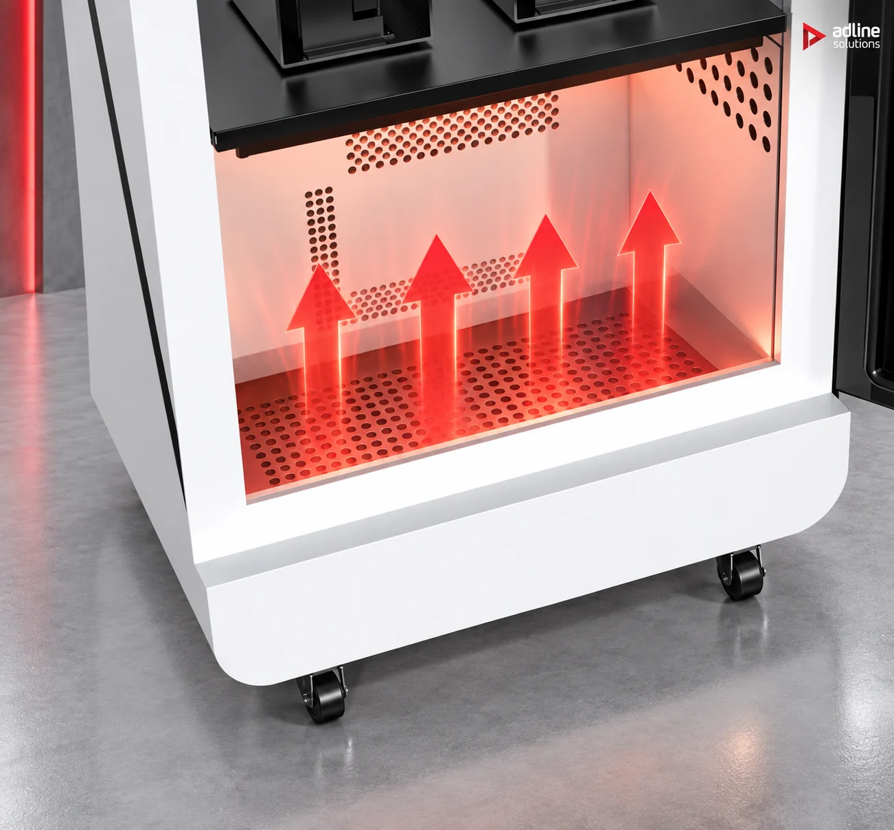 Warm air rising from the heated base of the MD-F01 cabinet