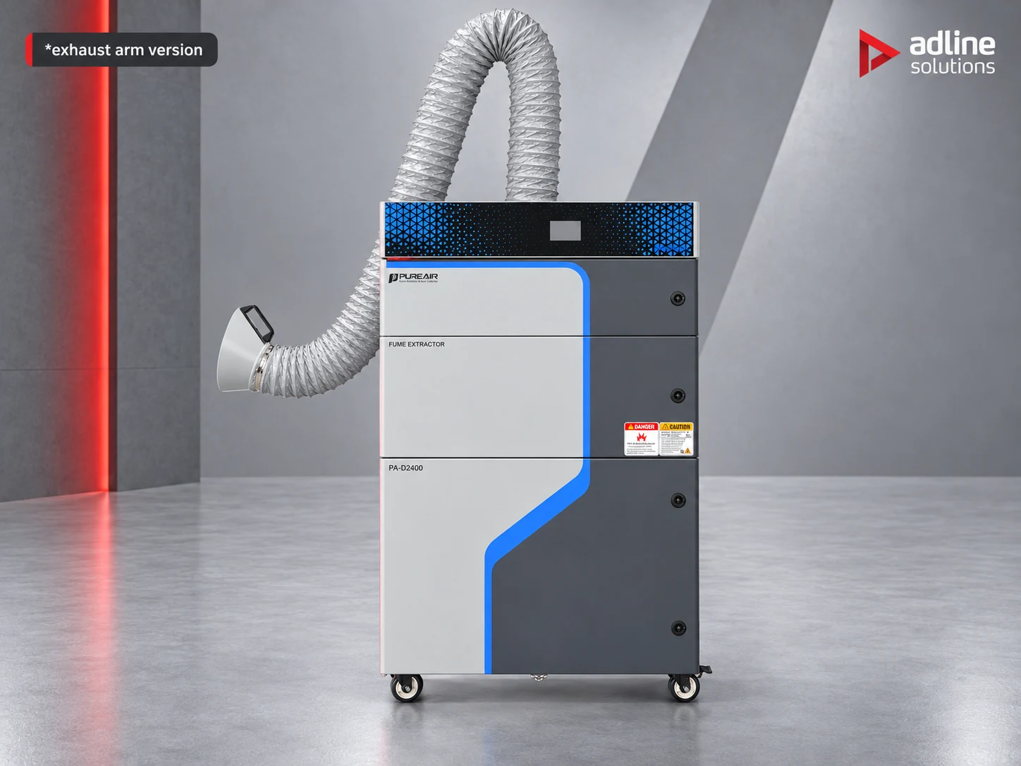 PURE-AIR PA-D2400 with articulated extraction arm (optional configuration) — front view