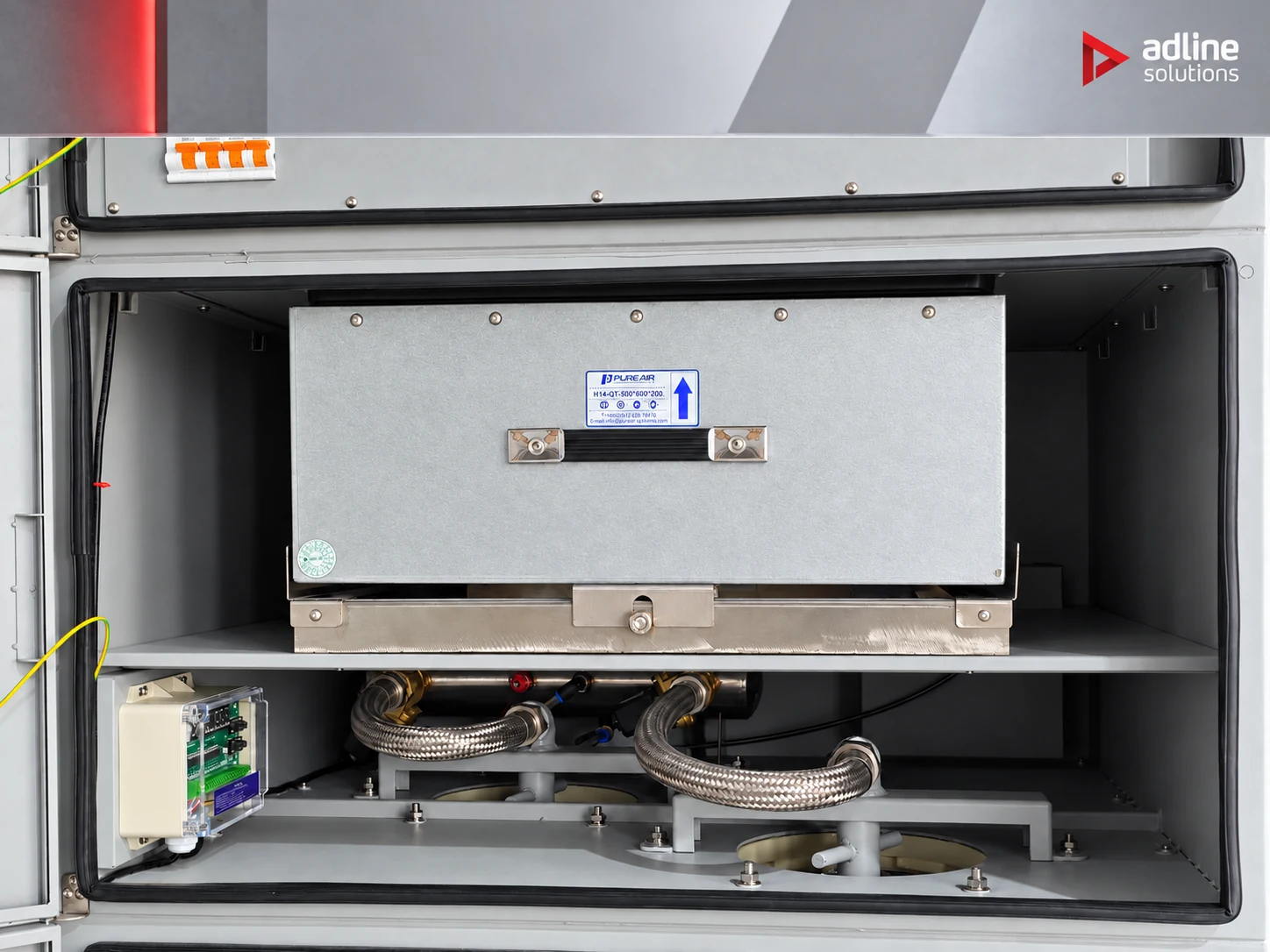 Extractor de humos PURE-AIR PA-FGS2400 — módulo de filtro HEPA H14 sobre las válvulas de limpieza por pulsos